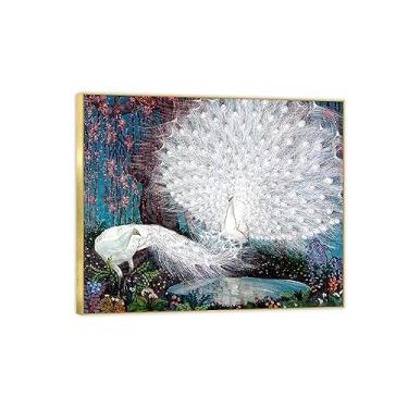 Imagem de Pintura famosa arte de parede - pavões e flores de cerejeira - impressão de imagem de animal em tela - pintura de arte para decoração de parede de sala de estar - pôster de reproduções 30 x 35 cm 12 x