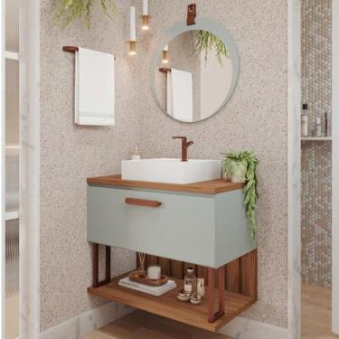 Imagem de Gabinete Suspenso Banheiro Mari 80cm com Cuba e Espelheira Lua Espress