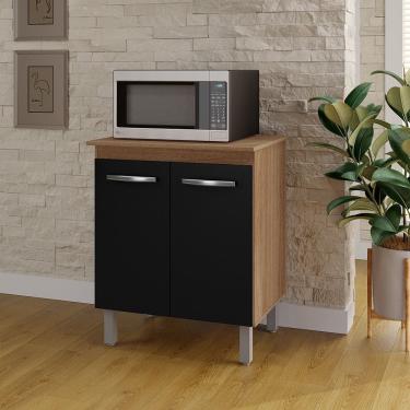 Imagem de Armário Balcão Multiuso para Cozinha Micro-ondas ou Forno Serena 02 Portas Savana Preto Moblis