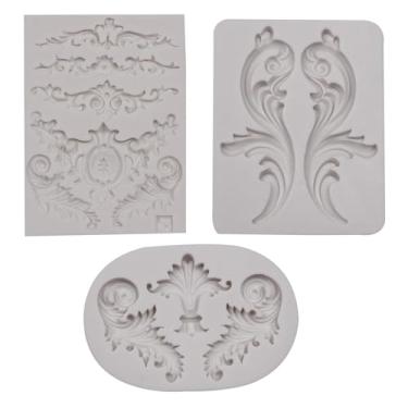 Imagem de Moldes decorativos de silicone barroco, design de rolagem vintage, conjunto de 3, cinza