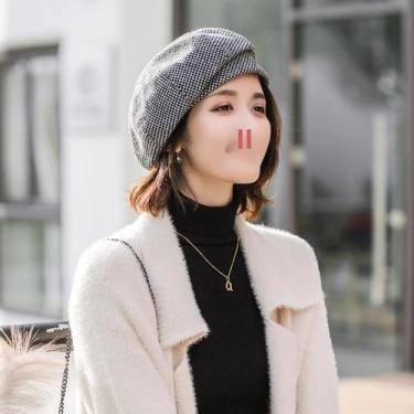 Imagem de Chapéu De Boina Estilo Coreano Xadrez Feminino Outono Inverno Bonito A