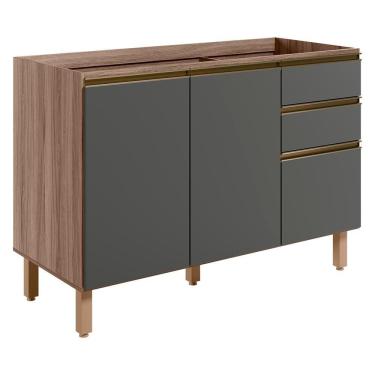 Imagem de Balcao Para Pia 2p 3g 120cm Mdf Kali 16417 Carvalho Toq Chumbo Nicioli Carvalho Toq Chumbo