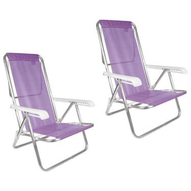 Imagem de Kit 2 Cadeira Praia Reclinável 8 Posições Alumínio Mor Lilas