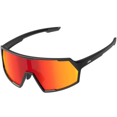 Imagem de ATTCL Óculos de sol esportivos unissex para ciclismo, pesca, corrida, beisebol, lentes ultraleves de policarbonato com proteção UV400 KC08-C5-Preto-Vermelho
