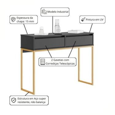 Imagem de Buffet Luce Retro Madeira 2 Gavetas Estilo Industrial Preto Dourado - 