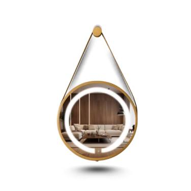 Imagem de ESPELHO ADNET ILUMINADO REDONDO 50CM DOURADO C/ALÇA CARAMELO TOUCH LED 6000K