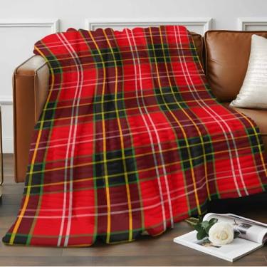 Imagem de Cobertor xadrez de búfalo vermelho e verde de Natal para sofá, cobertores de lã de flanela retrô listrados geométricos macios e aconchegantes para cama de pelúcia para todas as estações, 101,6 x 127