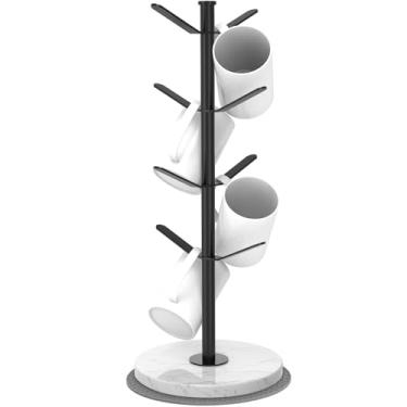 Imagem de ZYZWTG Suporte de caneca de mármore, suporte de 8 ganchos para chávenas de café, novo suporte de caneca estável atualizado para balcão de cozinha, armário, café, preto