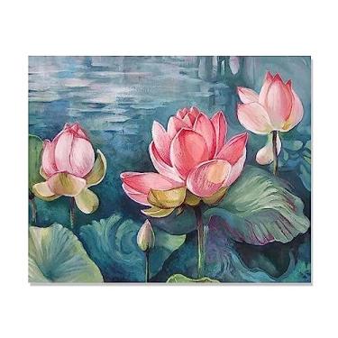 Imagem de Pintura em tela de arte de parede de flores Pintura de tinta de lótus rosa. Impressões em tela de pássaros florais. Imagens de flores abstratas modernas decoração de quarto de casa 30 x 36 cm - 11,8 x