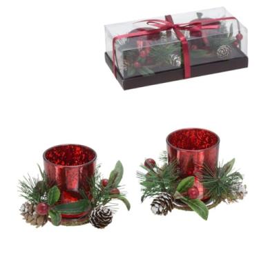 Imagem de Conjunto 2 Porta Vela Candelabro Natalino Vermelho Castiçal Decoracao Natal Enfeite Premium