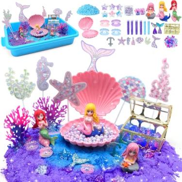 Imagem de CORPER TOYS Kit de arte de areia de sereia oceânica para crianças com areia mágica, concha do mar e acessórios de tesouro, brinquedos sensoriais para crianças, meninas, presente de aniversário e Natal