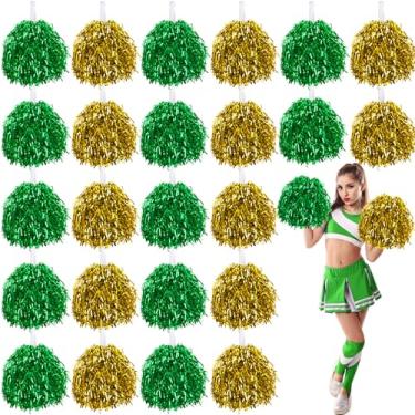 Imagem de 24 pompoms pompons de torcida metálicos com alça de plástico para crianças e adultos, presentes de líder de torcida, torneio esportivo espiritual, festa de torcida, jogo de baile, rally de pep
