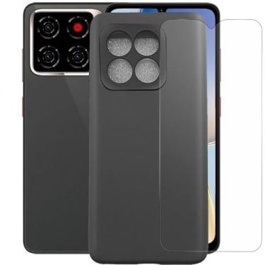 Imagem de TNKISRY Capa para ZTE Blade A56 Pro [6,7 polegadas], capa protetora preta de TPU macio, posição precisa do orifício, película protetora de tela temperado [1 unidade]