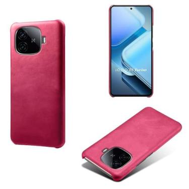 Imagem de Capa para vivo iQOO Z9 Turbo,Proteção contra quedas,Casca de volta de cor sólida simples,Design de couro de imitação de plástico-Rose
