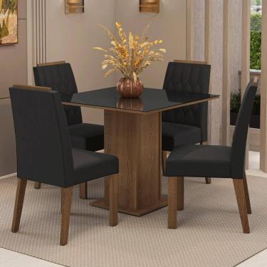 Imagem de Conjunto Sala de Jantar Tampo de Vidro 4 Cadeiras Rustic/Preto/Oxford Capri Madesa