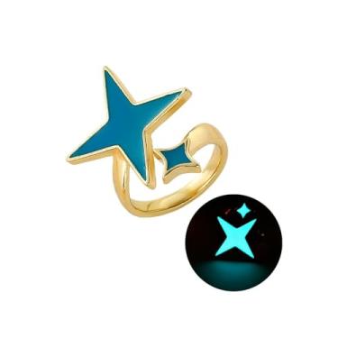 Imagem de Qermolas Anel aberto com estrela que brilha no escuro para mulheres, berloque luminoso esmaltado empilhável, anéis ajustáveis joias Y2K, pedra preciosa, Sem pedra preciosa
