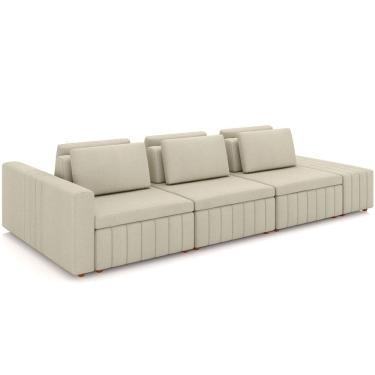 Imagem de Sofá Ilha com Puff para Sala Living 365cm Amber M03 Linho Cru - Lyam Decor