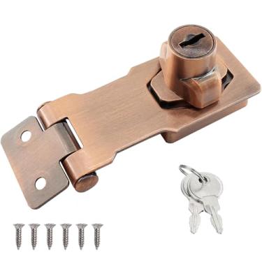 Imagem de Wopanxye Trava de ferrolho de 10 cm com chaves, fecho de trava de porta com chave de torção, fivela de aço inoxidável de segurança, para porta de garagem, armários, gaveta, armário, quarto, bronze