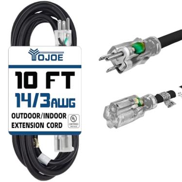 Imagem de YOJOE SJTW Cabo de extensão externo preto de 3,5 m, calibre 14, SJTW, cabo de extensão iluminado à prova d'água para decoração de pátio