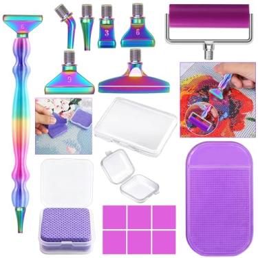 Imagem de Kit de caneta de bolinhas com contas de arte de pintura de diamante com 6 peças de pontas de aço inoxidável, 6 argilas de cola, rolo de arte de diamante e 50 peças de papel de limpeza, bandejas de