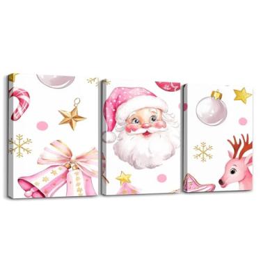 Imagem de jejeloiu Arte de parede em tela emoldurada Merry Christmas, desenho animado, Papai Noel, decoração de parede para quarto, árvores de Natal, quadros, pintura para quarto, escritório, laço, pôsteres