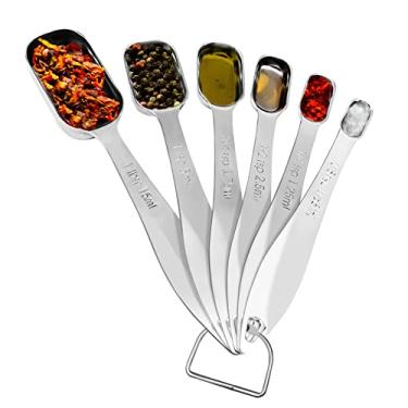 Imagem de NutriChef Conjunto de colheres de medição de aço inoxidável - Colher de medição de metal oval resistente de 6 peças para ingredientes secos ou líquidos, conjunto de colher de chá e colher de sopa com
