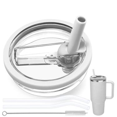 Imagem de Tampa de canudo flip compatível com Stanley Cup 850 g, tampa de substituição à prova de vazamento livre de BPA adequada para copo Stanley Quencher de 850 g, à prova de derramamento, 2 canudos, 1