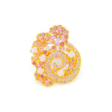 Imagem de Anel Rose Com Pedras Zirconias Rosas Folheada A Ouro 18K 18