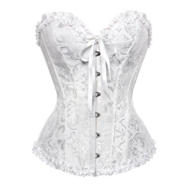 Imagem de Espartilho feminino ADELCE com cadarço, desossado, floral, branco, S