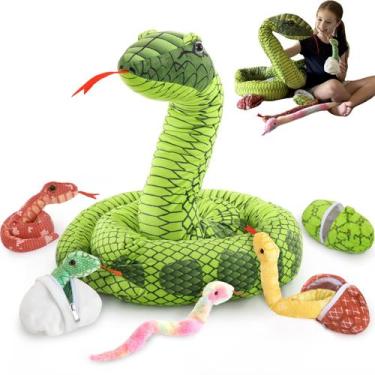 Imagem de Bicho de pelúcia MaoGolan Giant Green Snake 3,0 m com bebês e ovos