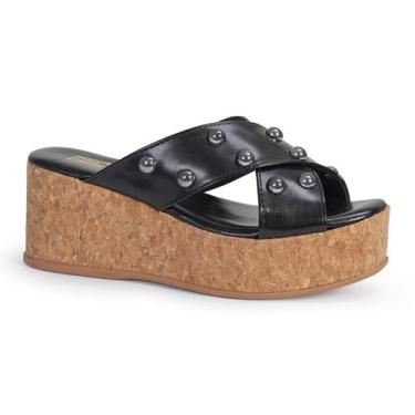 Imagem de Tamanco Feminino Plataforma Anabela Rolha com Apliques Confortável Via