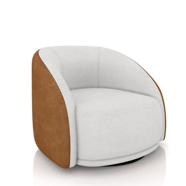 Imagem de Poltrona Decorativa Jenny Base Giratória em Metal Preto Bouclê Branco/Caramelo G45 - Gran Belo