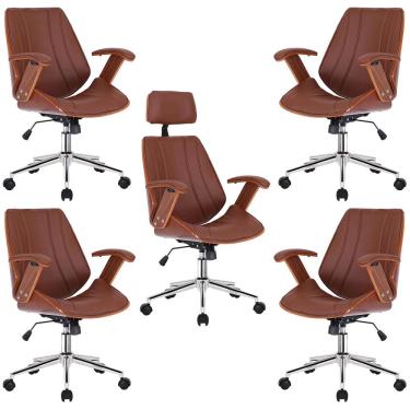 Imagem de Kit 4 Cadeiras de Escritório Juliette Diretor e 1 Presidente Giratórias Marron - Gran Belo