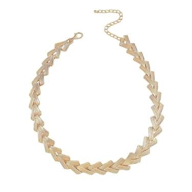 Imagem de Colar Corrente Grossa Dourada Feminina Espinha Peixe Choker-Gargantilha Ajustável Grego V Texturizado Elegante-Presente Feminino Colar Chevron Folhas Texturizado Fosco Ousado Versátil Datas Especiais