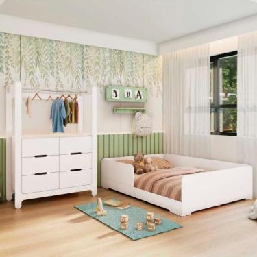 Imagem de Quarto Infantil Completo Guarda-Roupa Closet e Cama Casal Montessorian