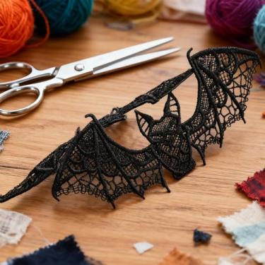 Imagem de Morcegos de Halloween, decoração de morcego preto assustador 3D, morcego de renda, decoração de quarto de Halloween, adereços de brincadeira realistas, 2 peças