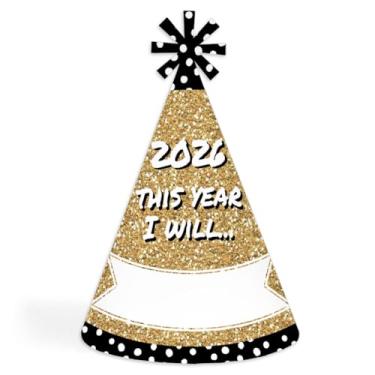 Imagem de Big Dot of Happiness Pop, Fizz, Clink! - Cone Party Hats - 2025 New Year's Eve Resolution Cone Party Hat for Kids and Adults - Set of 8 (Standard Size)