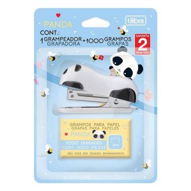 Imagem de Mini Grampeador Panda Com Extrator E Grampos 12 Folhas Branco - Tilibra