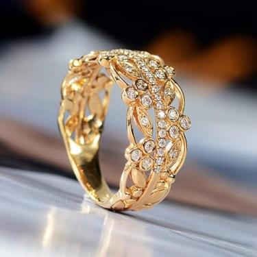 Imagem de Anéis de noivado vazados românticos de zircônia cúbica banhados a ouro, alianças de compromisso, festas noturnas, presentes de dia dos namorados, alianças de eternidade para mulheres, 10, Cobre, Sem