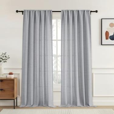 Imagem de OVZME Cortinas cinza extra largas 213 cm de comprimento, conjunto de 2 painéis, cortinas de janela com filtro de luz moderna de casa de fazenda, cortinas de janela com textura rústica, para sala de