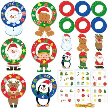 Imagem de 36 conjuntos de kits de artesanato de guirlanda de Natal faça você mesmo, enfeites de pendurar Papai Noel, boneco de neve, rena, pão de gengibre, corte de papel de inverno, artesanato, decoração para