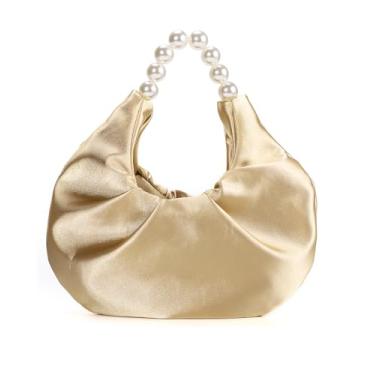 Imagem de Inkfew Bolsa feminina de cetim para noite bolsa clutch bolsa de mão para mulheres casamento para coquetéis formais, Pérola dourada