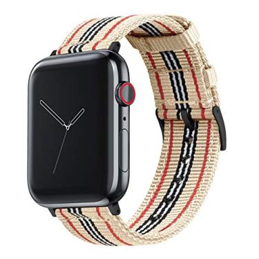 Imagem de BARTON WATCH BANDS - Pulseiras de relógio de nylon estilo militar retrô (hardware preto) compatíveis com modelos de relógio Apple - 1, 2, 3, 4, 5, 6, 7, 8, 9, 10, SE, Ultra e Ultra 2 - (42 mm/44 mm/45