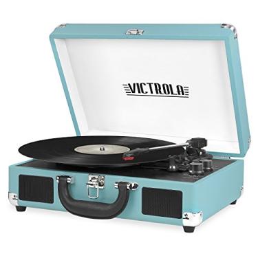 Imagem de Victrola Leitor de discos portátil com Bluetooth Journey – com alto-falantes embutidos, toca-discos de vinil de 3 velocidades, saída RCA, conector de fone de ouvido (azul-turquesa)