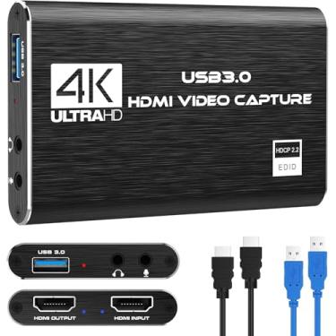 Imagem de Placa de captura de vídeo, captura de vídeo HDMI 4K, cartão de captura de jogos USB 3.0, dispositivo de captura de vídeo Full HD 1080p 60FPS para transmissão ao vivo, funciona com PS4/PS5/Xbox/PC/Mac