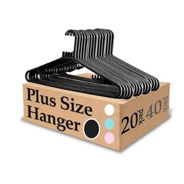 Imagem de Urby Cabides extra largos para roupas plus size, cabides plus size de 48 cm, cabide de plástico durável para economia de espaço para camisas grandes ou GG, 2GG, casacos, etc. Preto pacote com 20