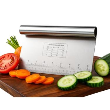 Imagem de Genérico Espátula Inox com Régua de Medição, Aço Inoxidável, 22cm, Retangular, Manual, para Massas, Legumes, Pizza, Pão e Chocolate, Lavar à Mão