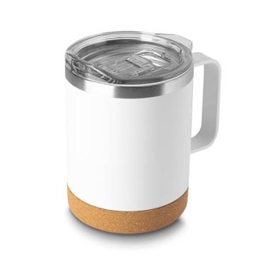 Imagem de Caneca Térmica Premium 350ml em Aço Inox com Tampa de Vedação em Silicone e Base de Cortiça — Parede Dupla Isolada a Vácuo, Design Moderno e Durável (Branco)