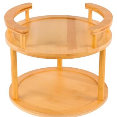 Imagem de Prateleira Multiuso Giratória Em Bambu 2 NíveiS Para Temperos E Condimentos Organizador de Cozinha