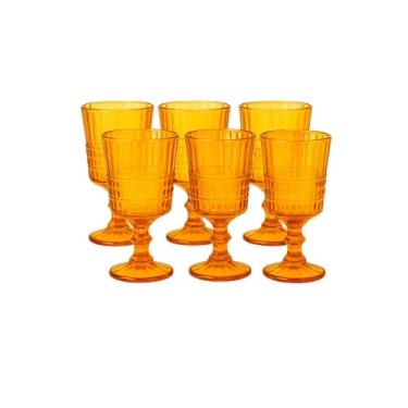 Imagem de Conjunto de 6 Taças de Vidro Âmbar, Design Listrado em Alto-Relevo, 360ml, 16,2cm Altura, para Vinho e Bebidas
